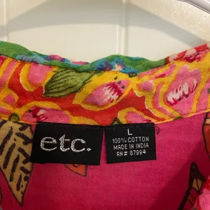 EUC Etc. women’s bright colorful patterned sleeveless tiered handkerchief blouse thumbnail 3