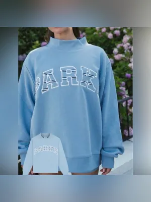 Super Rare Parke Maggie &Emma Heritage Varsity Sweatshirt Sky Blue Size L/XL thumbnail 2