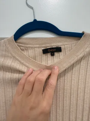 Quince Cotton Cashmere Ribbed Long Sleeve Sweater thumbnail 3