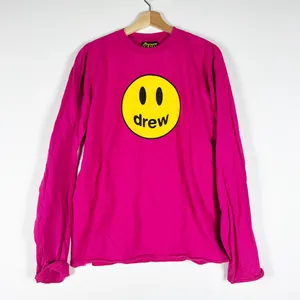 Drew House Mascot Smiley Face Long Sleeve Cotton Crew Tee Shirt Fuchsia Pink S thumbnail 1