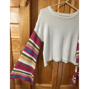 Altar'd State‎ Cropped Bell Sleeve Sweater Women's M Cream Knit Boho Top thumbnail 3