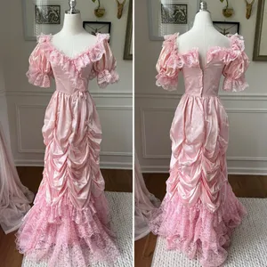 Vintage 80s Loralie Pink Southern Belle Bo Peep Prom Dress Gown XS thumbnail 2