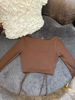 brown square neck ruched long sleeve top Size M thumbnail 4
