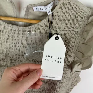 NWT English Factory Smocked Ruffle Sleeve‎ Dress Sz XS Beige Fit & Flare Neutral thumbnail 6