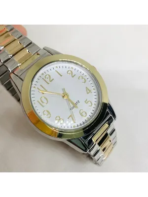 Accutime women’s watch silver gold tone quartz analog 28mm stretch band running thumbnail 2