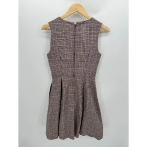 Modcloth A-Line‎ Dress Small Maroon Plaid Sleeveless Pockets Academia Clueless thumbnail 2