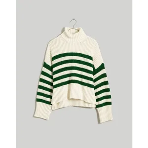 Madewell Wide Rib Turtleneck Sweater Varsity‎ Green Stripe XL Fall Winter Warm thumbnail 3