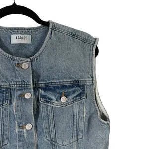 Agolde Leo Denim Vest Frayed Crop Trucker Sleeveless Button Down Womens‎ Large thumbnail 3