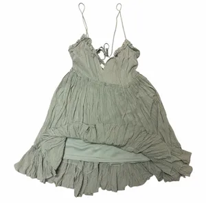 LOVESTITCH Sage Swiss Dot Ruffle Mini Dress Boho Coastal Vibe NWT Size Small thumbnail 6