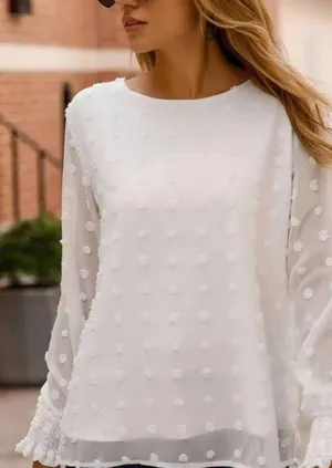 Satin sheer white with fabric pok a dots . thumbnail 2
