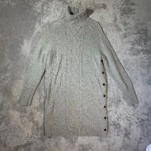 J. Crew Gray Cable-Knit Turtleneck Sweater Wool Blend Dress Large Knee Length thumbnail 2