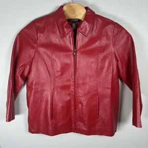 Dialogue Red Leather Full-Zip Jacket Womens Plus Size 1X Punk Rock Classic thumbnail 1