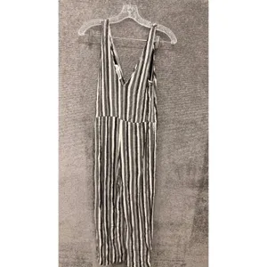 Amanda Uprichard Jumpsuit Women Large Grey Stripe V-Neck Wide‎ Leg Sleeveless thumbnail 6