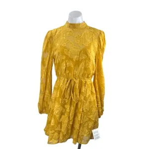 NEW Asos Mustard Yellow High Neck Long Puff Sleeve Fit & Flare Mini Dress Size 6 thumbnail 2