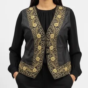 Vintage Maya Varma Silk Beaded‎ Black Vest Women's Large Impeccable Condition thumbnail 1