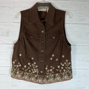 Vintage Susan Bristol Women’s Brown Corduroy Vest&pants set Floral Embroidery M thumbnail 7