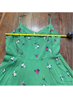 Old Navy Green Floral Fit & Flare Cami Dress Mini Smocked Back Size Large thumbnail 7