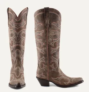 Buck & Brana Tall western cowboy boots Embroidered brown leather size 7.5 thumbnail 1