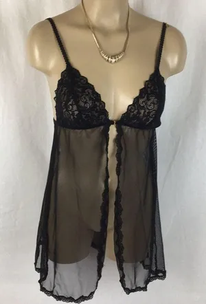 Victoria's Secret Very Sexy Black Sheer Open Front Lace Top Sleep Dress S thumbnail 1