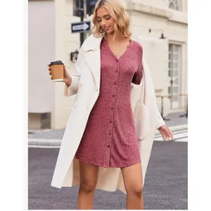 Women Sweater Knitted Long Sleeve Buttons Dress Sz L New thumbnail 2