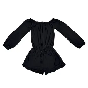 Brandy Melville Black Off The Shoulder Long Sleeve Stretch Ruffle Romper OS thumbnail 3