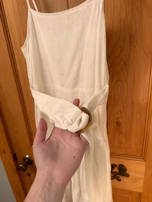 Cream Asymmetrical Summer Lineny Dress thumbnail 4