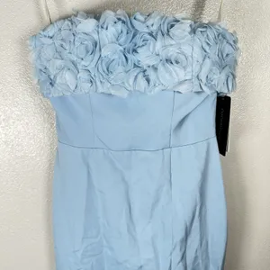 NEW Cocomelody Formal Gown Womens 2? Ice Blue Rosette Strapless Maxi Train Prom thumbnail 2