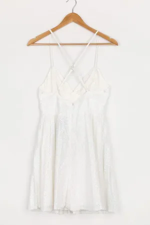 NWT Lulu’s Vision of Elegance White Sequin Pleated Mini Dress thumbnail 5