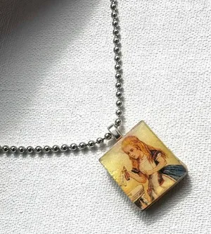 Alice in Wonderland drink me scrabble tile necklace thumbnail 1