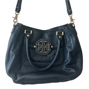 Tory Burch Amanda Slouchy Hobo Black Pebbled Leather‎ Gold Logo thumbnail 2