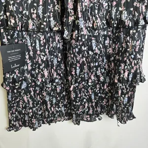 Lulus Quaint Cute Black Floral Pleated Tiered Mini Dress Lined XL New thumbnail 9