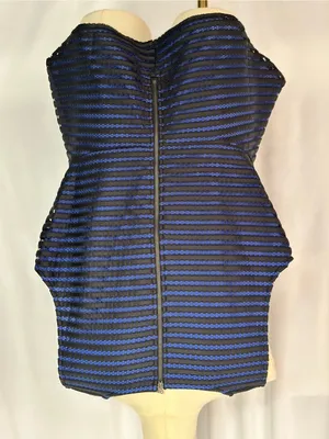 City Chic XXL Black & Royal Blue Mesh Stripe Peplum Top | Sheer Detail (1313) thumbnail 3