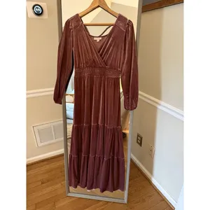 Knox Rose Rose Pink Velvet Long Sleeve A-Line Dress XS thumbnail 6