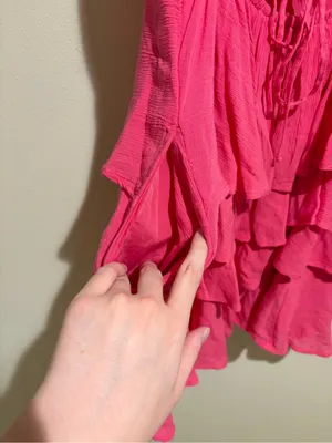 Hollister V-Neck Ruffle Tiered Mini Dress Lace Up Corset Back Hot Pink Medium thumbnail 9