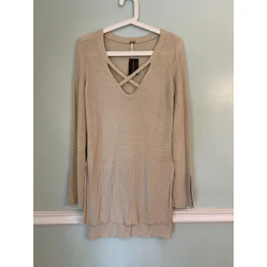 Free People Criss Cross Front Longline Tunic Sweater oatmeal‎ cream XS … thumbnail 4