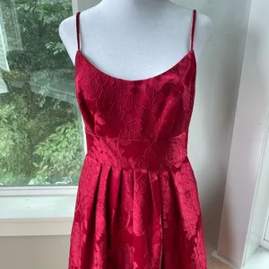 David’s Bridal Crimson Red Floral Jacquard Ballet Scoop Neck Homecoming Dress thumbnail 3