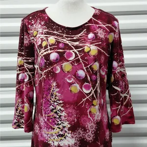 Tacera Dress Size Medium Burgundy Artsy Festive Winter Holiday Party Christmas thumbnail 3