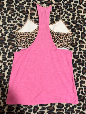 2000s vintage style 2014 victoria secret pink tank top with leopard print bra thumbnail 4