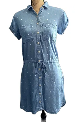 Thread & Supply Blue Star Print Chambray Shirt Dress Celestial Casual Size Small thumbnail 1