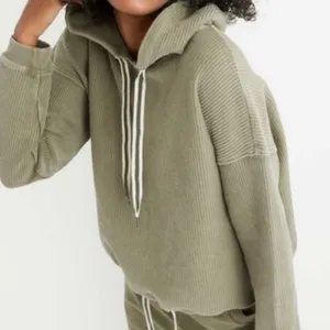 Aerie Ribbed Hoodie Sage Green Size Medium Cropped Sweatshirt Oversized thumbnail 1