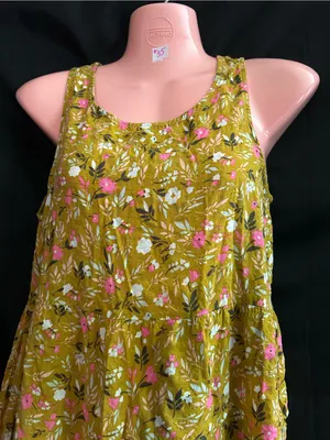 Floral Tiered Lightweight Maxi Dress in Mustard with Pink Floral Print SM thumbnail 7