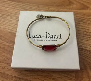 Luca + Danni Dylan Bangle Gold Wire Bracelet with Red Crystal Bead thumbnail 1