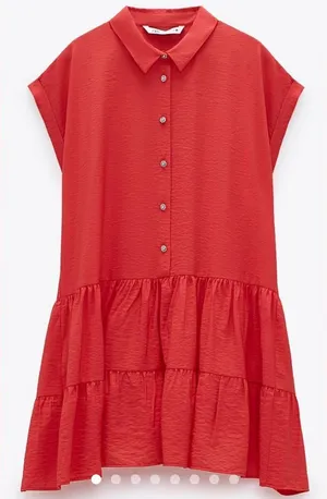 ZARA Jeweled‎ Button Ruffle Tiered Drop Waist Orange Mini Dress Size Medium thumbnail 1