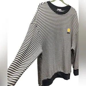 White Birch Smile emoji Crewneck Sweatshirt Charcoal Gray Stripe. Size XL thumbnail 6