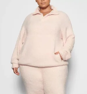 skims cozy knit fuzzy comfy light pink pullover sweater thumbnail 7