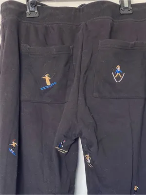 Lou & Grey LOFT Womens Black Embroidered Skier Ski Sweatpants Small Cozy Winter thumbnail 6