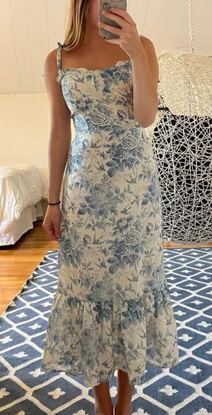 Blue And White Floral Midi Dress thumbnail 2