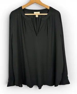 Loft Womens Black Long Sleeve Henley Popover Blouse XL Professional Minimalist thumbnail 1