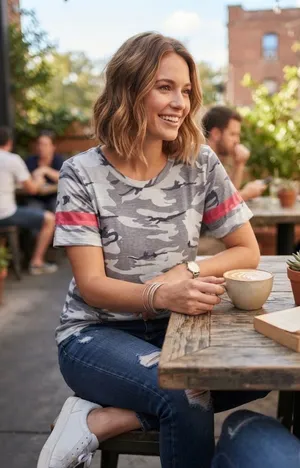 Grey Camo Pink Stripe Tee Gray Size XL thumbnail 1