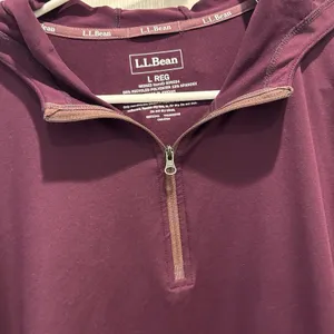 LL Bean Womens Large 1/4 Zip Hoodie Burgundy‎ Performance Pullover Thumbholes thumbnail 4